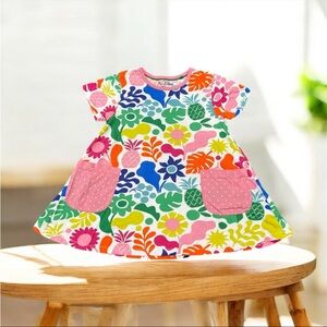 MINI BODEN Short Sleeve Floral Tunic With Patch Pockets Colorful Girls 9-10